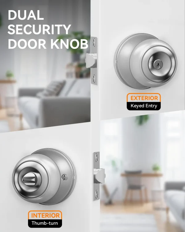 Brushed Nickel Door Knob with Lock – Keyed Entry, Durable & Modern