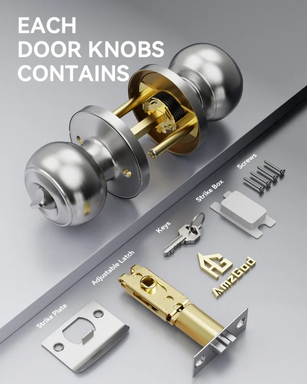 Brushed Nickel Door Knob with Lock – Keyed Entry, Durable & Modern