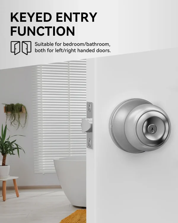 Brushed Nickel Door Knob with Lock – Keyed Entry, Durable & Modern