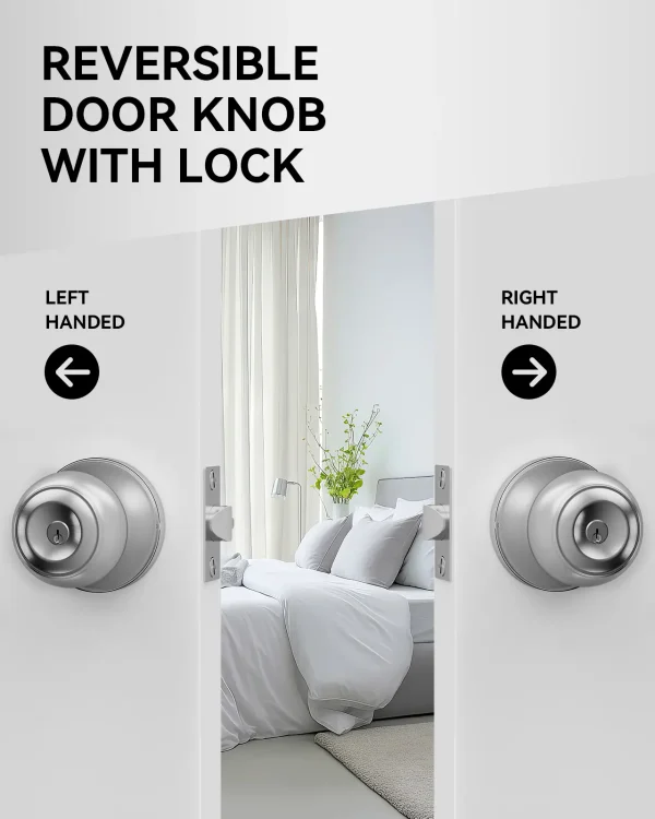 Brushed Nickel Door Knob with Lock – Keyed Entry, Durable & Modern