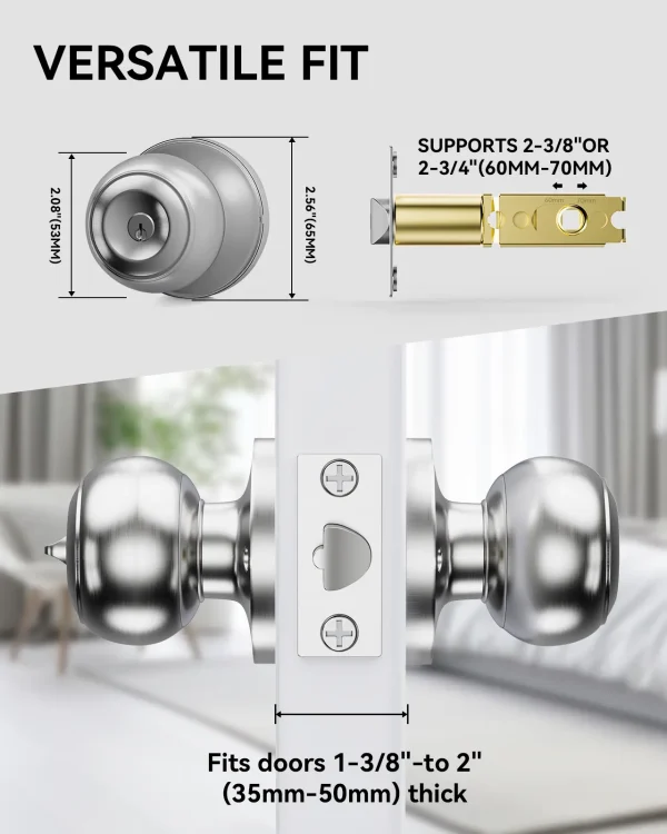 Brushed Nickel Door Knob with Lock – Keyed Entry, Durable & Modern