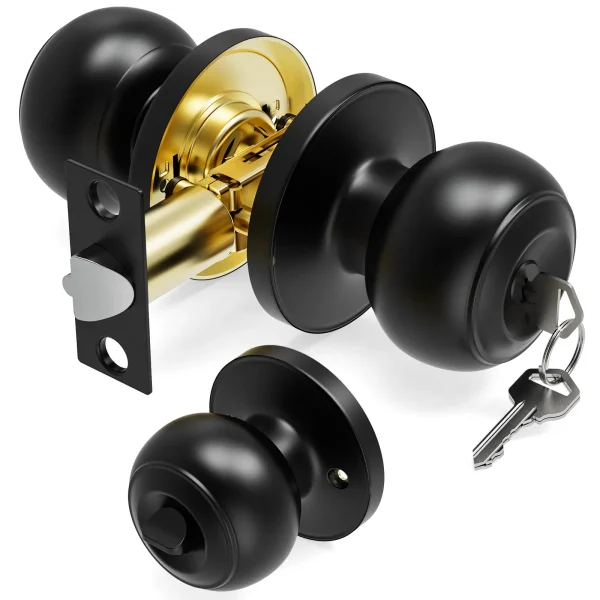 Door Knob with Lock, Matte Black