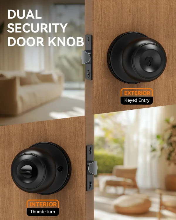 Matte Black Door Knob with Lock – Keyed Entry, Secure & Stylish