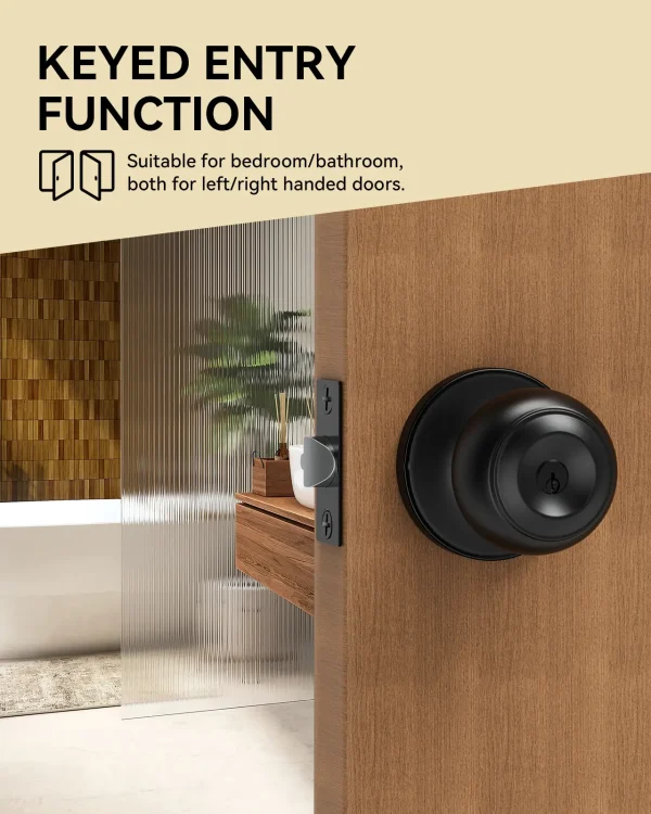 Matte Black Door Knob with Lock – Keyed Entry, Secure & Stylish