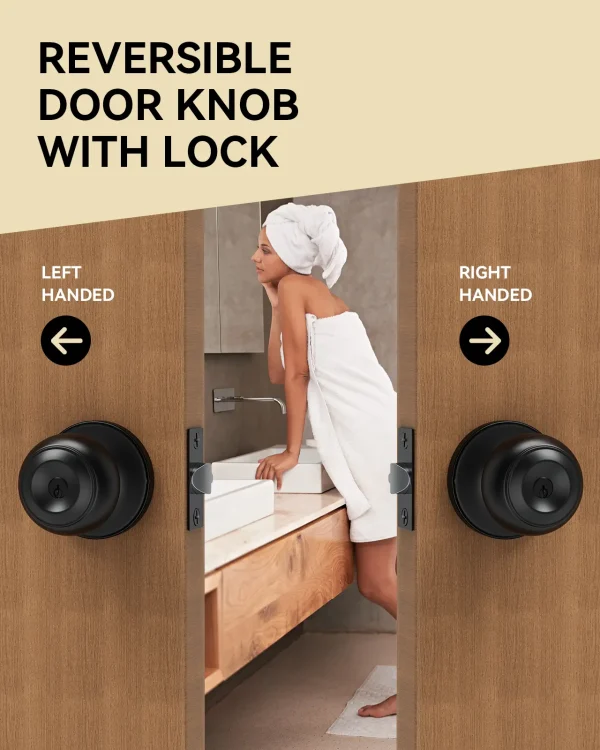 Matte Black Door Knob with Lock – Keyed Entry, Secure & Stylish