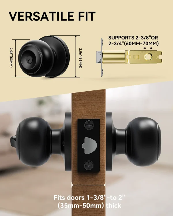 Matte Black Door Knob with Lock – Keyed Entry, Secure & Stylish