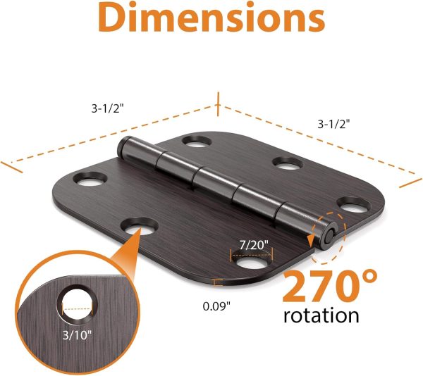 3.5 Inch Oil Rubbed Bronze Door Hinges with 5/8" Radius Corners Size