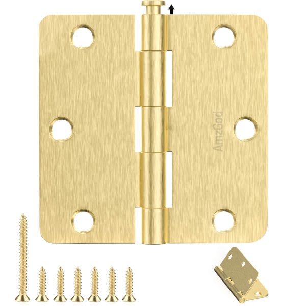 3.5 Inch Satin Brass Door Hinges with 1/4" Radius Corners