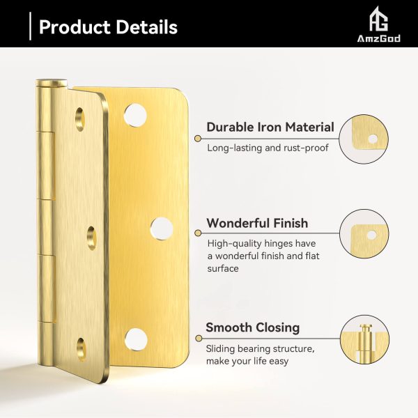 3.5 Inch Satin Brass Door Hinges with 1/4" Radius Corners Details