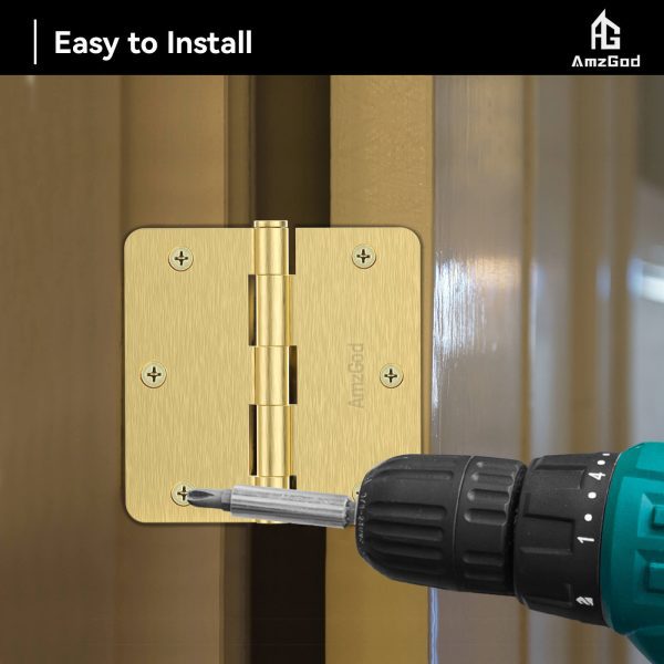 3.5 Inch Satin Brass Door Hinges with 1/4" Radius Corners Easy Install