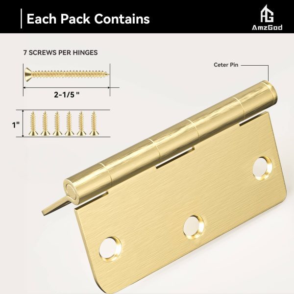3.5 Inch Satin Brass Door Hinges with 1/4" Radius Corners Screw Size