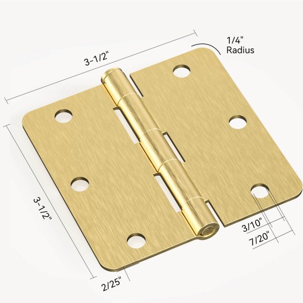 3.5 Inch Satin Brass Door Hinges with 1/4" Radius Corners Size