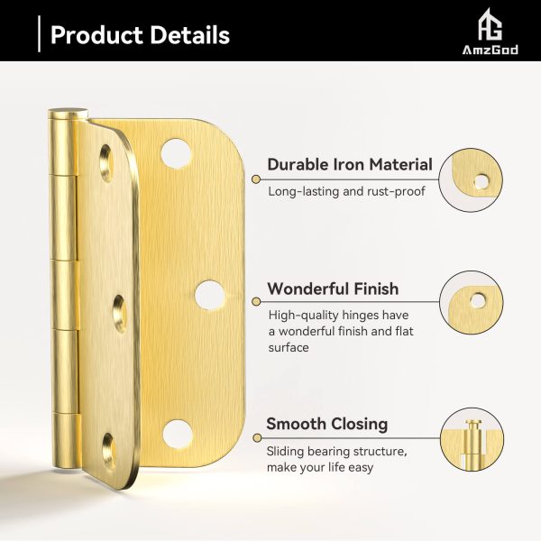 3.5 Inch Satin Brass Door Hinges with 5/8" Radius Corners Details