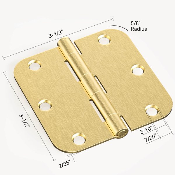3.5 Inch Satin Brass Door Hinges with 5/8" Radius Corners Size